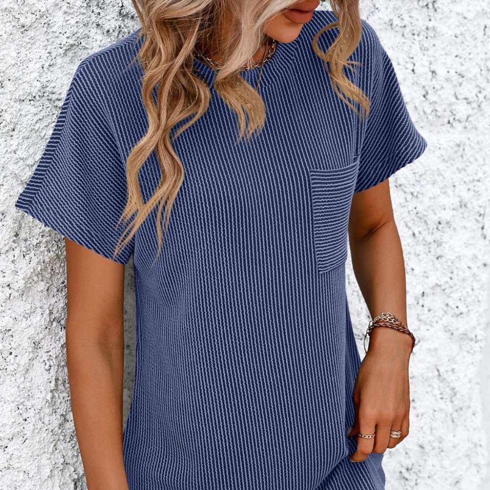 Breezy Ribbed Tee Dress - Blue - Picture 3 of 8